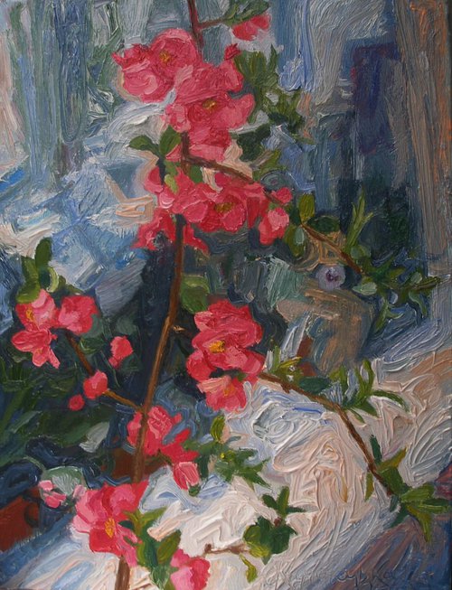 Quince flowers by Olena Kamenetska-Ostapchuk