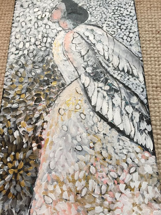 Angel Like You Painting of Angel Original Acrylic Painting on Canvas Ready to Hang Fine Art UK Art Affordable Art Home Decor - 38x20 cm - 15"x8"