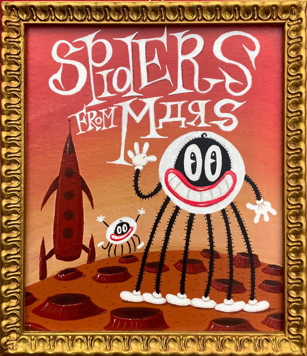Cartoon Acrylic Painting , 555 - Spiders From Mars By Paolo Andrea Deandrea, 10 X 12, Artwork For Sale On Artfinder
