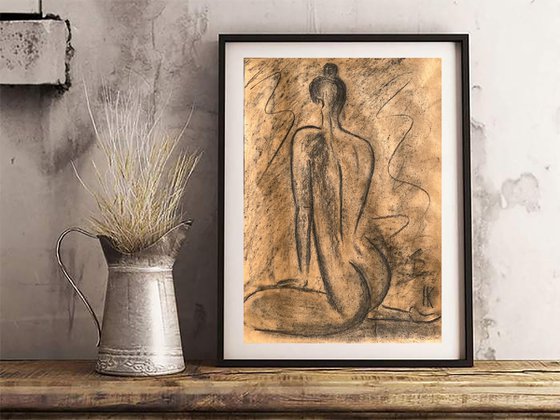 Nude Drawing Female Original Art Woman Nude Painting Erotic Wall Art 12 by 17"  by Halyna Kirichenko