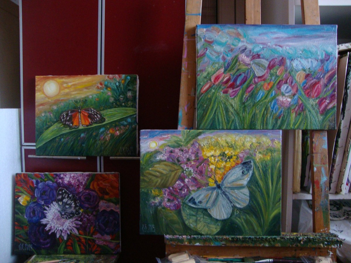 Impressionistic Botanical Painting By Olga Knezevic, 14 X 11", Colorful Garden, Original Artwork