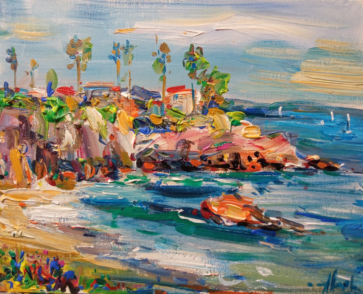 Impressionistic Landscape Acrylic Painting By Altin Furxhi, 12 X 9, Laguna Beach California, Original Artwork