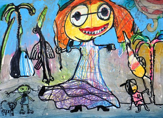 Family Walk in Amusement Park