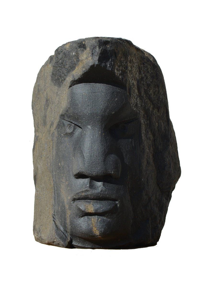 Expressive Portrait Stone Sculpture By Ognyan Chitakov, 11 X 13", "Congolese", Original Artwork