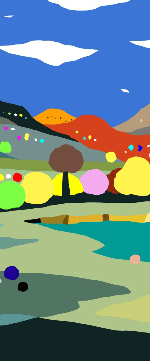 Landscape with river (Paisaje con río) (pop art, landscape) by Alejos
