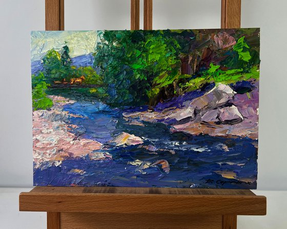 Mountain River Descending through Forest