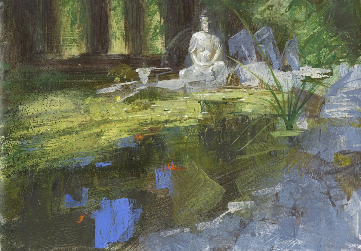 Impressionistic Botanical Acrylic Painting By Ray Belletty, 12 X 8", Japanese Garden, Original Artwork