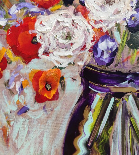 Poppies in a Deep Blue Vase