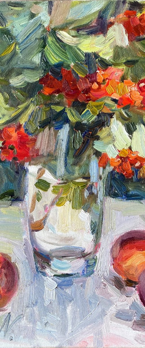 Peaches and a bouquete by Nataliia Nosyk