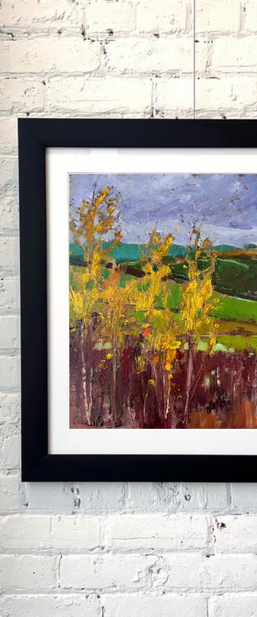 Golden leaves of young trees by Olha Laptieva