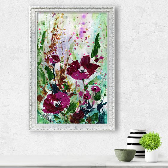 Floral Lullaby 1 - Framed Textured Floral Painting by Kathy Morton Stanion
