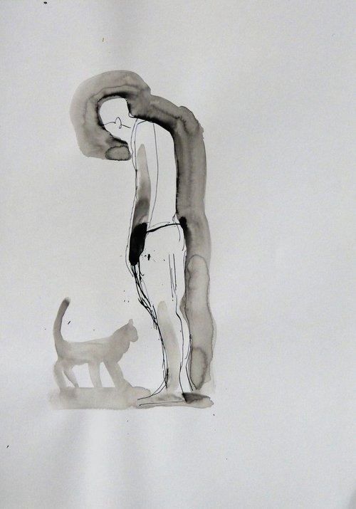 Talking to the cat, 29x42 cm by Frederic Belaubre