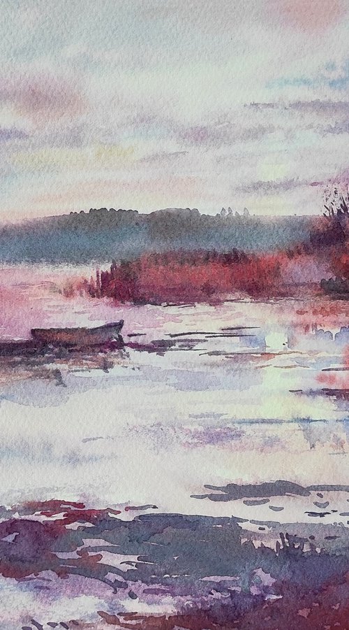 Lake Svityaz - Painting, original watercolor by Tetiana Borys