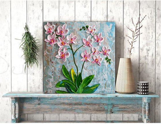 Pink Orchid IV - Impasto Flowers