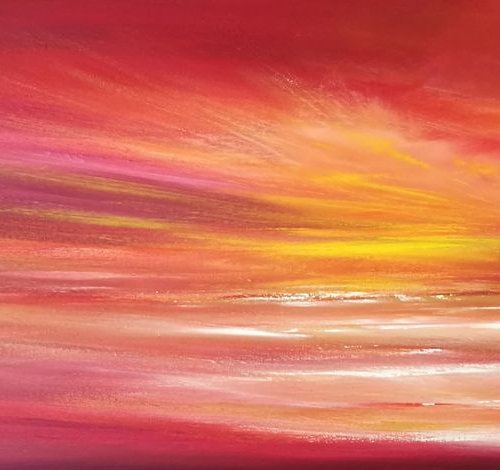 Sunset at Godrevy - Sunset, Panoramic, Red, Orange, Cornwall, Coast, Seascape by Mel Graham