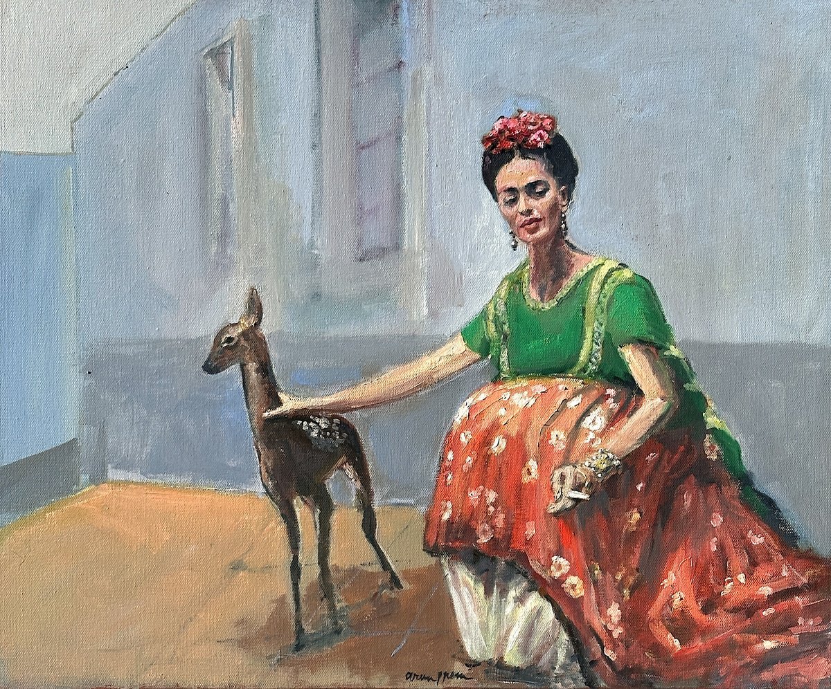 Expressive Abstract Oil Painting By Arun Prem, 24 X 20, Frida, Granizo, Original Artwork