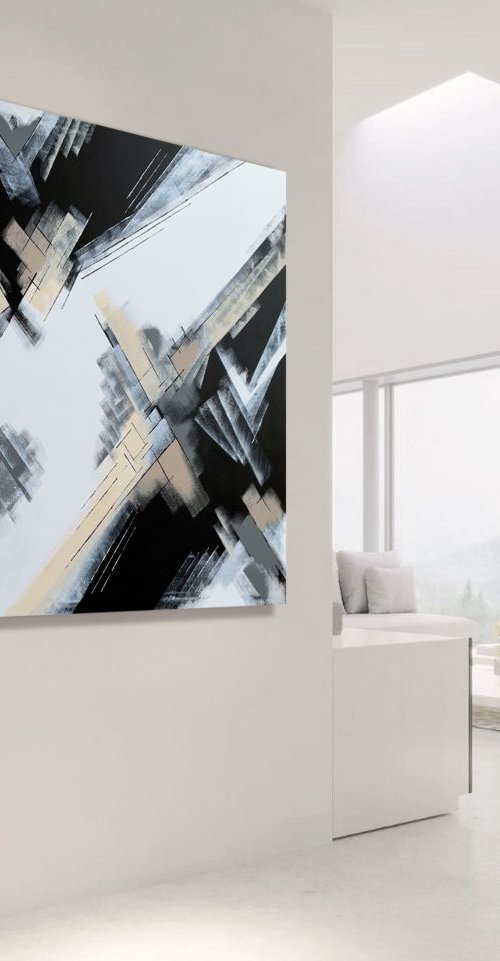 Trust & Believe - XL Large abstract art – Black & White Art - Expressions of energy and light. READY TO HANG! by Julijana Ravbar