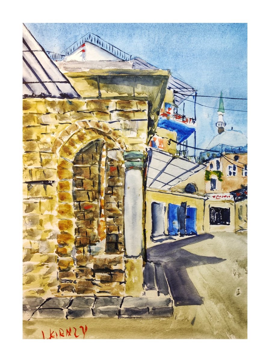 Impressionistic Cityscapes Watercolour By Leonid Kirnus, 12 X 16", Acre, Original Artwork