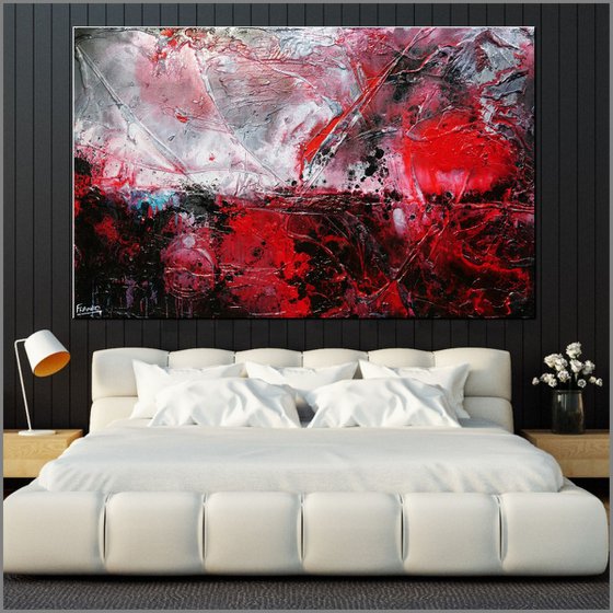 Lavish 160cm x 100cm Red Grey Textured Abstract Art