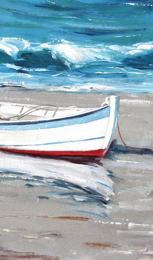 "GIRL ON THE BEACH 02 ... " ORIGINAL PAINTING PALETTE KNIFE, GIFT,GIRLS, OIL ON CANVAS by mir-jan