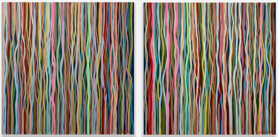 Groove to the Move Duo - 66cm square each - acrylic painting on canvas