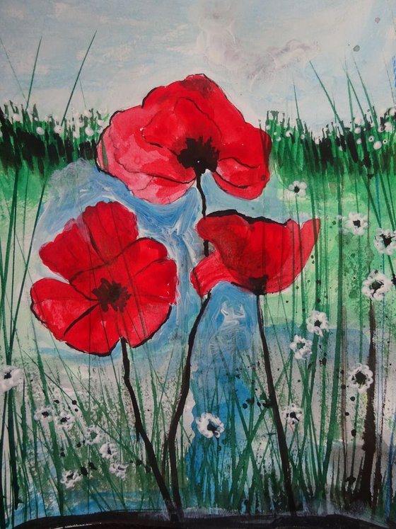 Flowers in the field V - Red poppies and Daisies