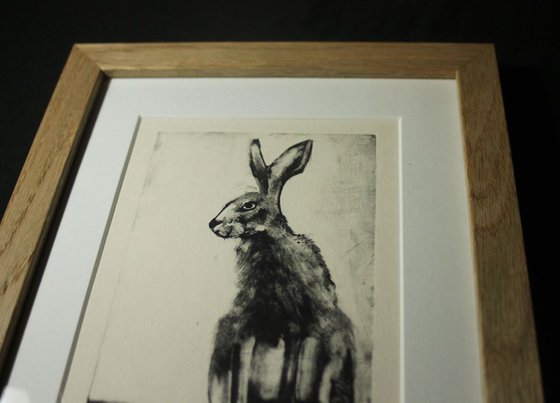 Hare 2 Monoprint, Monotype Print Framed