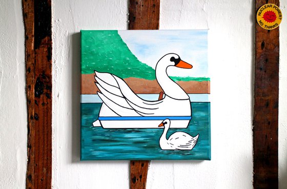 Swan Boat (With Swan) Pop Art Painting on Canvas