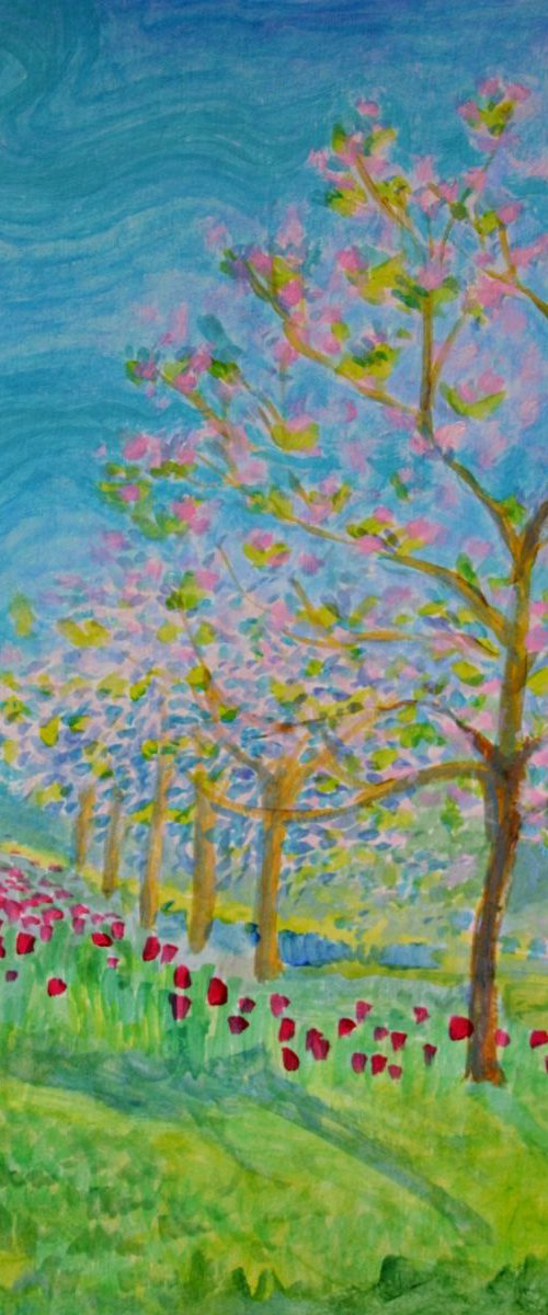 Blossom and Tulips - spring trees and flowers by Lisa Mann