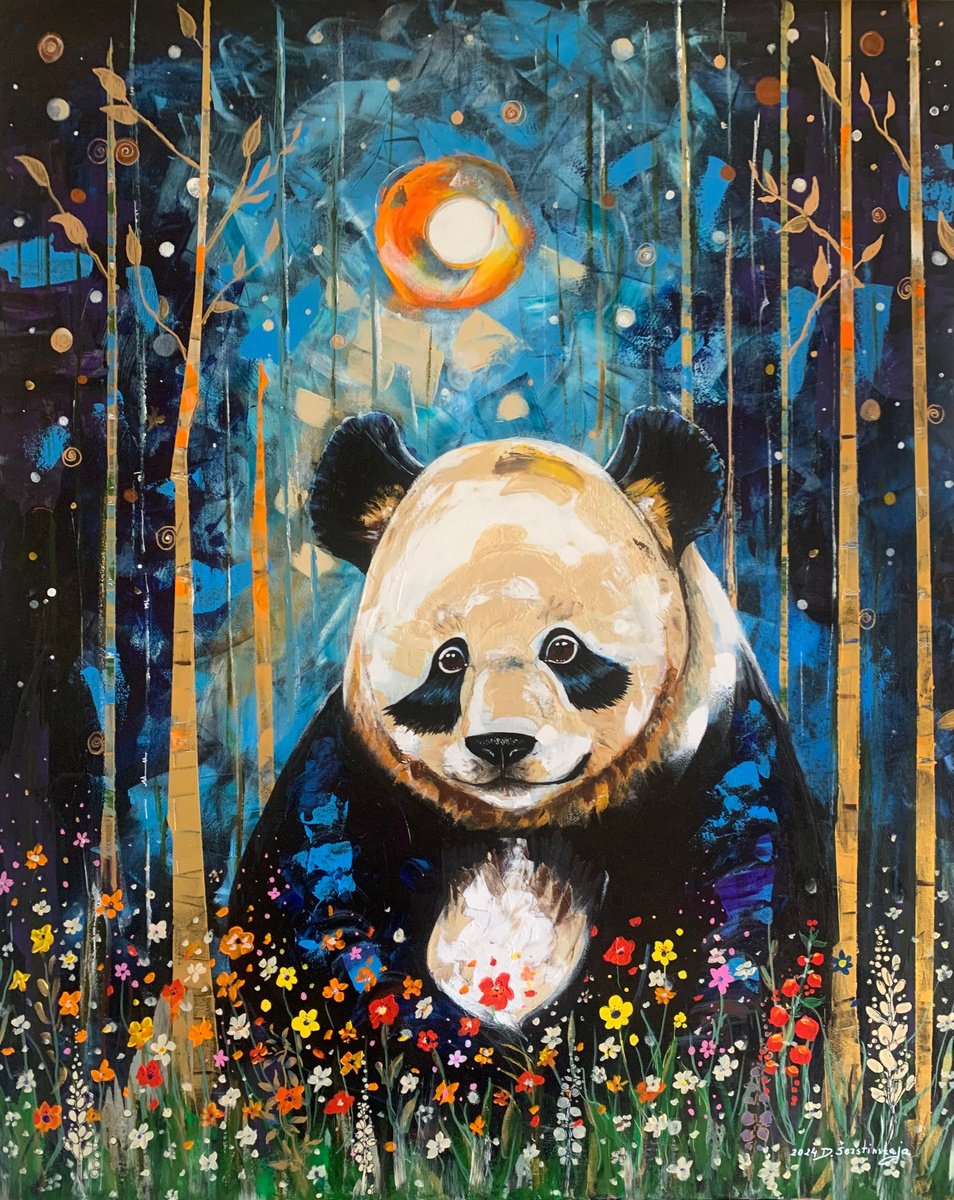 Expressive Animal Acrylic Painting By Danguole Serstinskaja, 32 X 39, Moonlight Tale, Original Artwork
