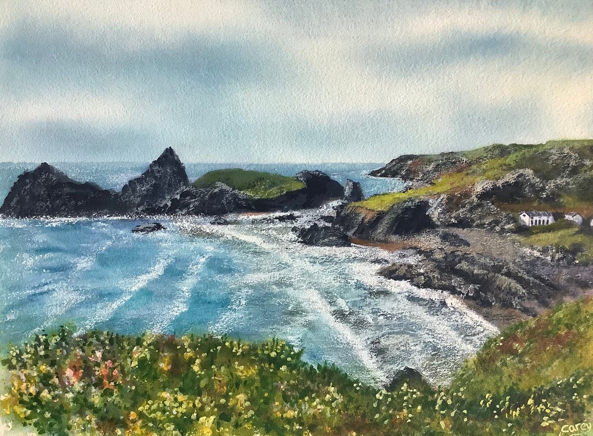 Photorealistic Landscape Watercolour By Darren Carey, 15 X 11, Kynance Cove, Cornwall., Original Artwork