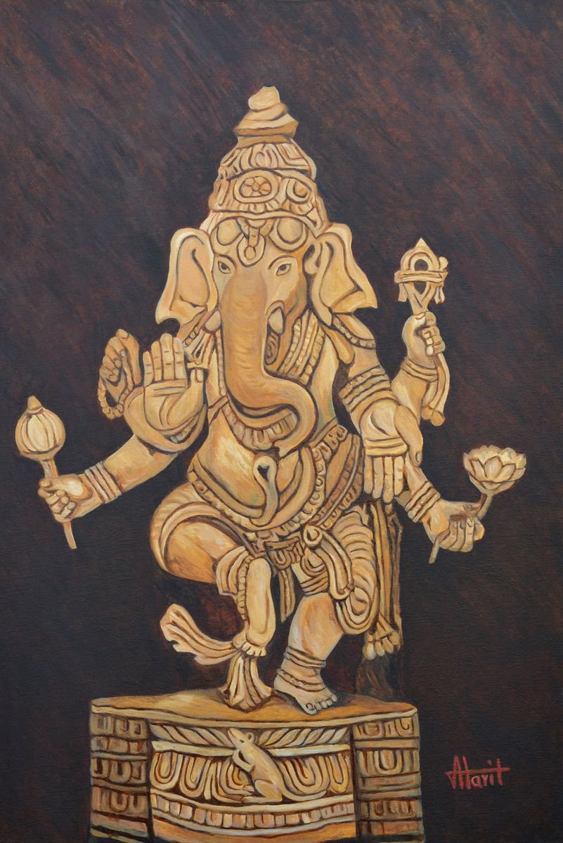 Impressionistic Portrait Oil Painting By Ajay Harit, 24 X 36, Blessing Ganesha, Original Artwork
