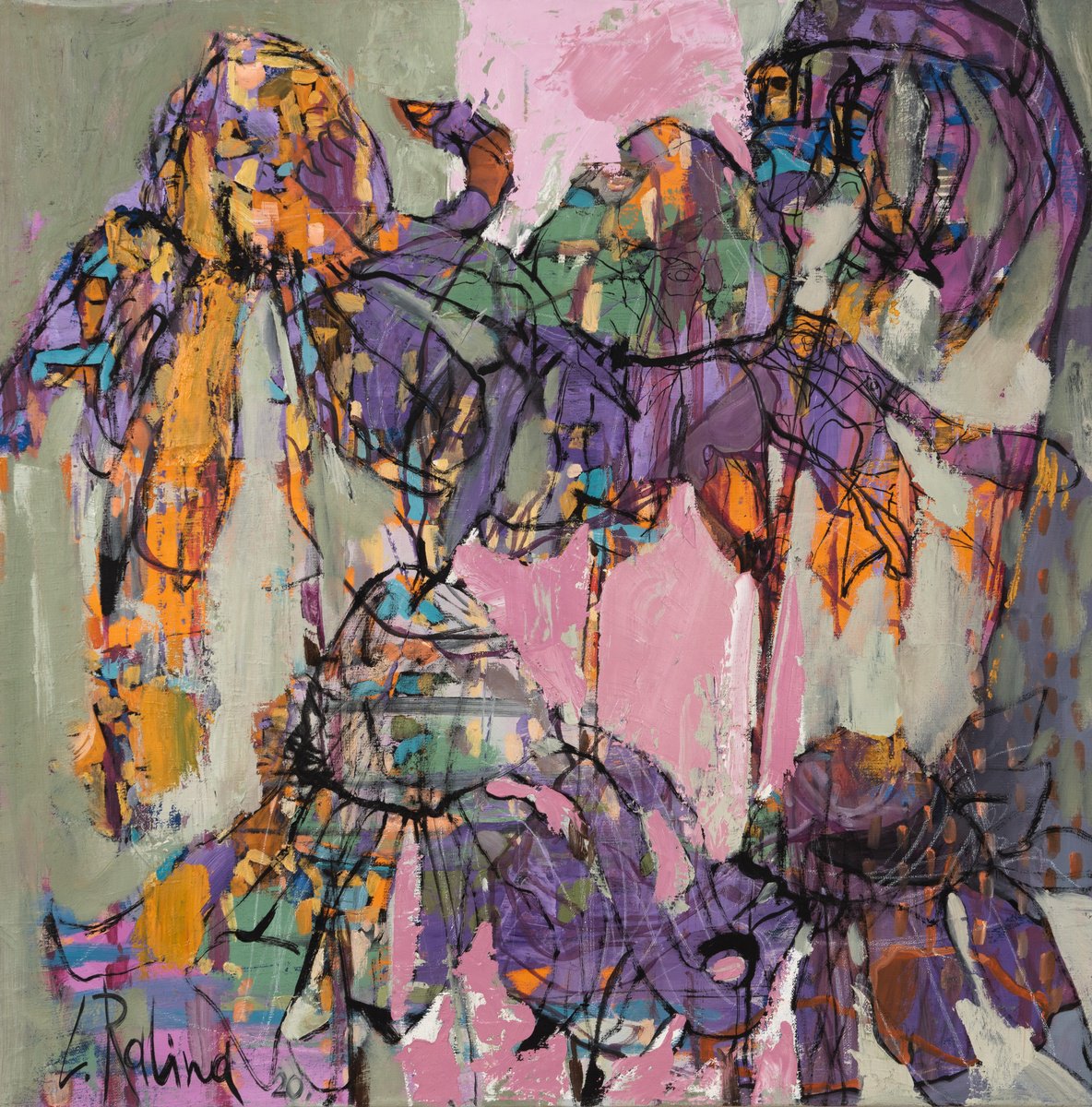 Botanical Oil Painting By Yelena Ralina, 39 X 39", Echinacea, Original Artwork