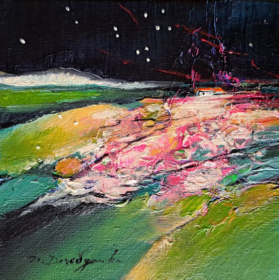 Abstract landscape aurora painting