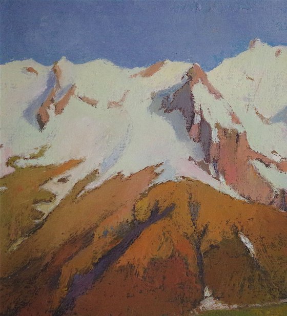 Snowy Mountains, Landscape oil painting, Impressionism, One of a kind, Signed, Hand Painted