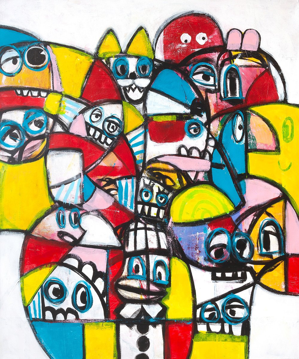 Urban And Pop Portrait Acrylic Painting By Tommy Lennartsson, 39 X 47", Its A Mad House, Original Artwork