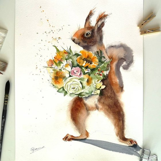 Squirrel and flowers