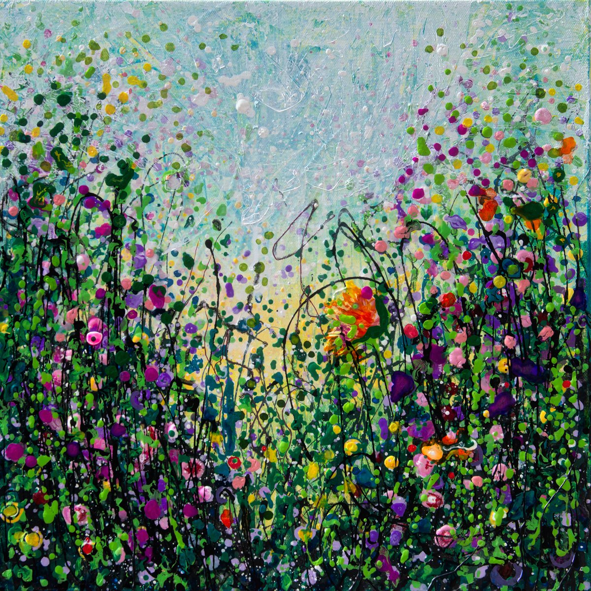Meadow Full of Flowers Abstract Original Acrylic Painting 16 - �X16 - �X1.5 - � on Canvas influenc... by OLena Art - Lena Owens
