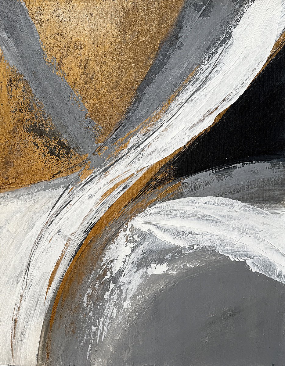 Organic Abstract Acrylic Painting By Tatiana Malinovscaia, 17 X 21", Bronze Stripe Abstraction, Original Artwork