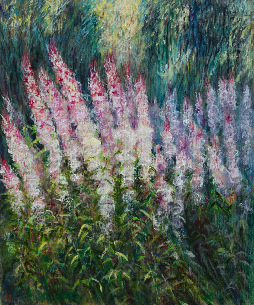 Impressionistic Botanical Oil Painting By Liudmila Pisliakova, 20 X 24", Willowherbs, Original Artwork