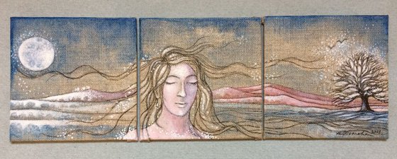 Moon, Woman, Tree (triptych)