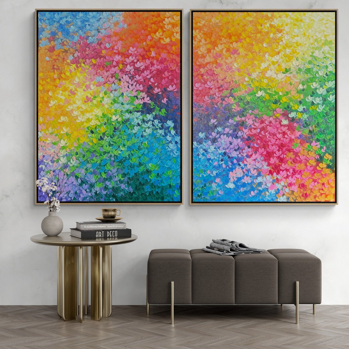 Abstract Acrylic Painting By Belinda Nadwie, 47 X 72, You Kissed Me In The Garden (Diptych), Original Artwork