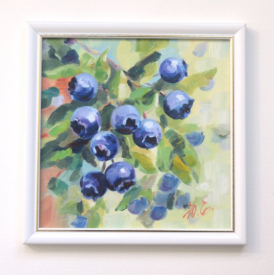 Blueberries on green