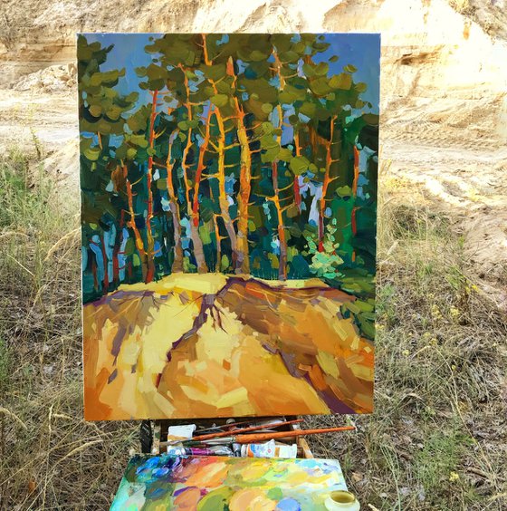 pines landscape forest trees oil paintig