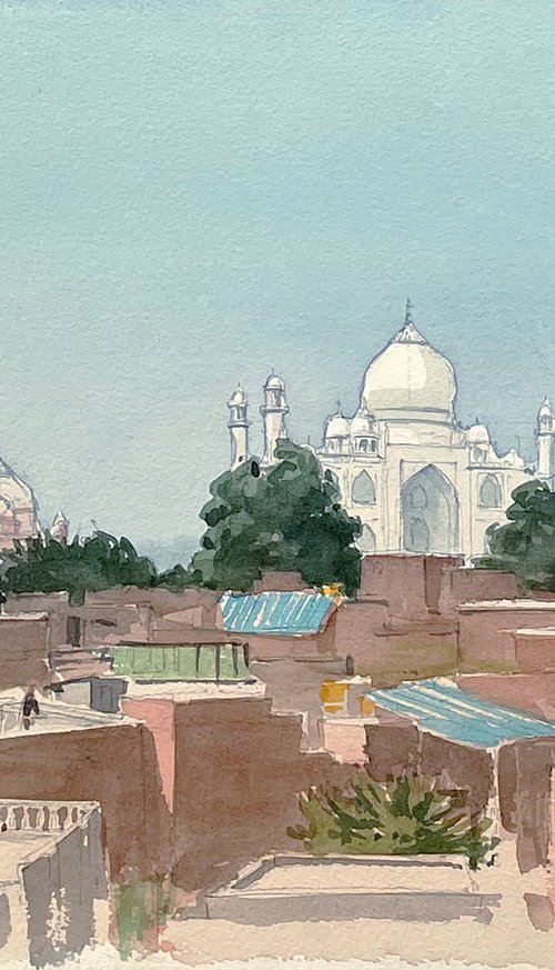 Taj Mahal from a rooftop. Agra. India by Eleanor Mill