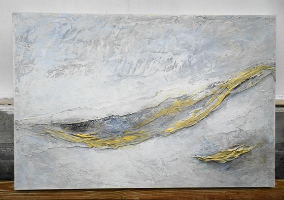 Large Abstract Large Large Abstract Painting. Gray and Gold, White. Modern Textured Art. Abstract Landscape