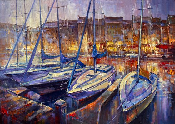 "Harbour Nights"original oil painting by Artem Grunyka