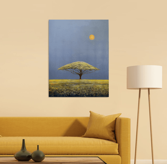 'Acacia Tree in a Surreal Landscape II" Large Oil Painting on Canvas