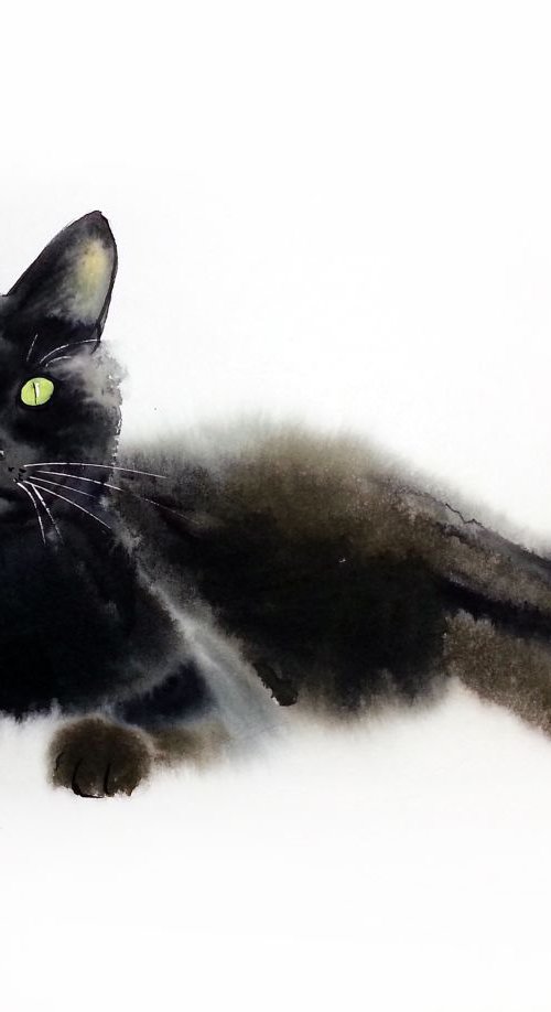 Black Cat by Olga Beliaeva Watercolour