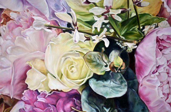 Original oil painting with flowers realism "Desire" 90 * 60 cm